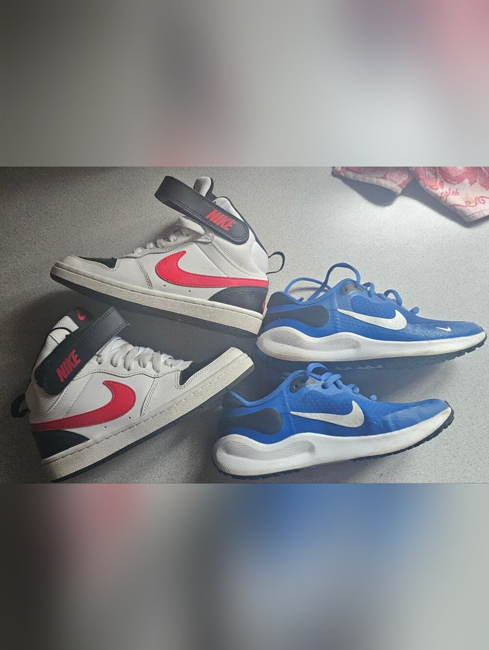 Nike Boys White & Red High-Top and Blue Low-Top Sneakers Bundle